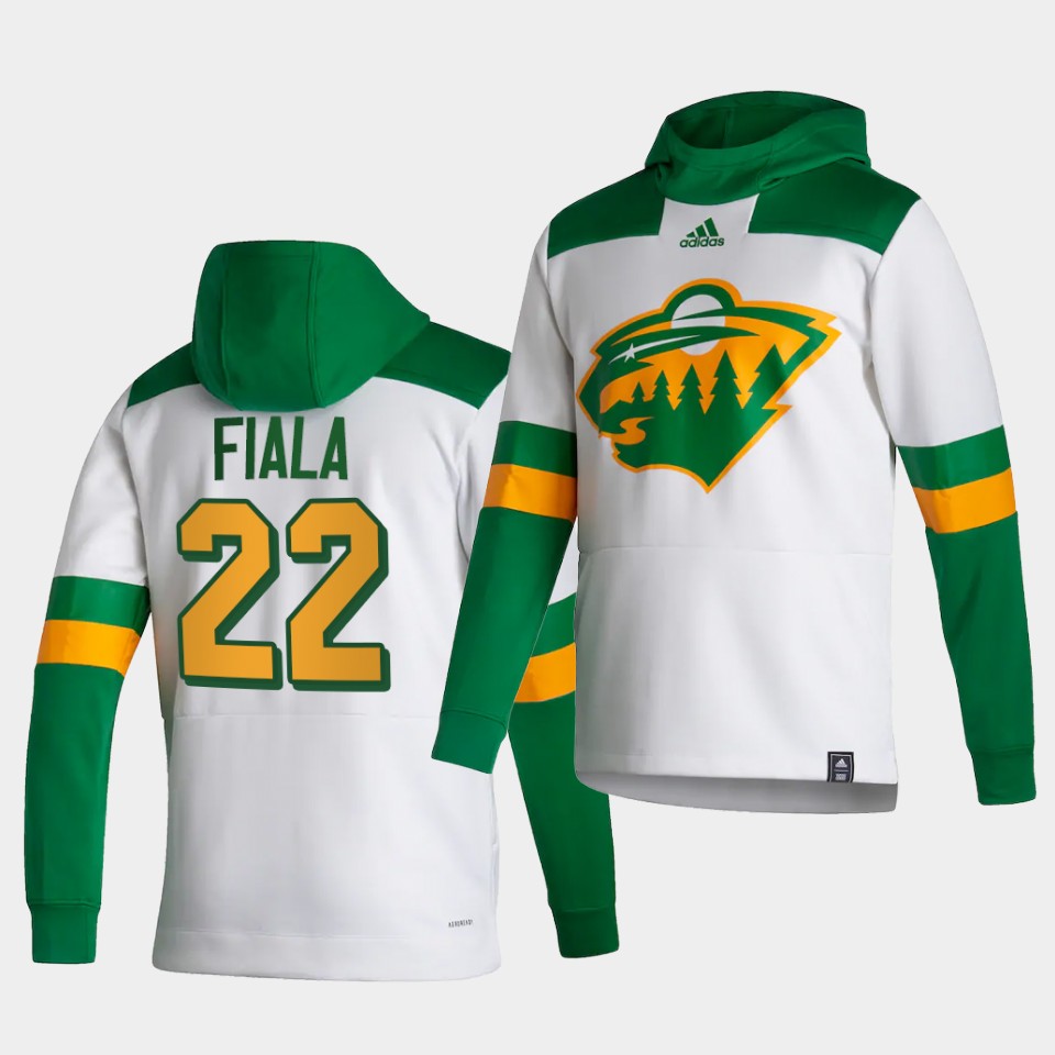 Men Minnesota Wild #22 Fiala White NHL 2021 Adidas Pullover Hoodie Jersey